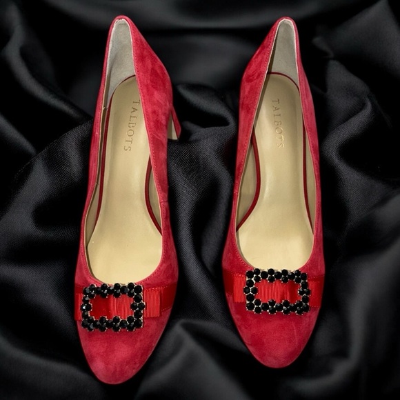 TALBOTS ISADORA JEWEL BOW SUEDE PUMPS Women's 10 M Red P214041160 - Picture 7 of 11